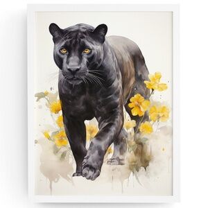 Watercolor Black Jaguar Wall Art Print Unframed - Majestic Jungle Elegance